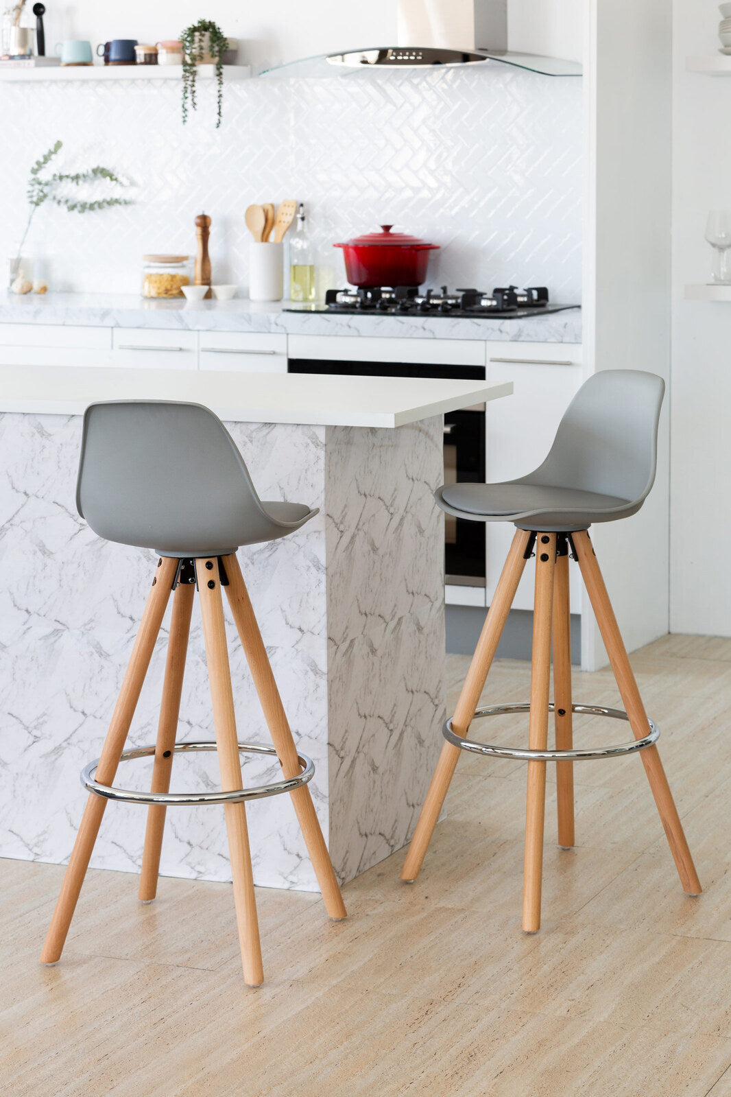 Stylish PU Leather Bar Stool – Light Grey