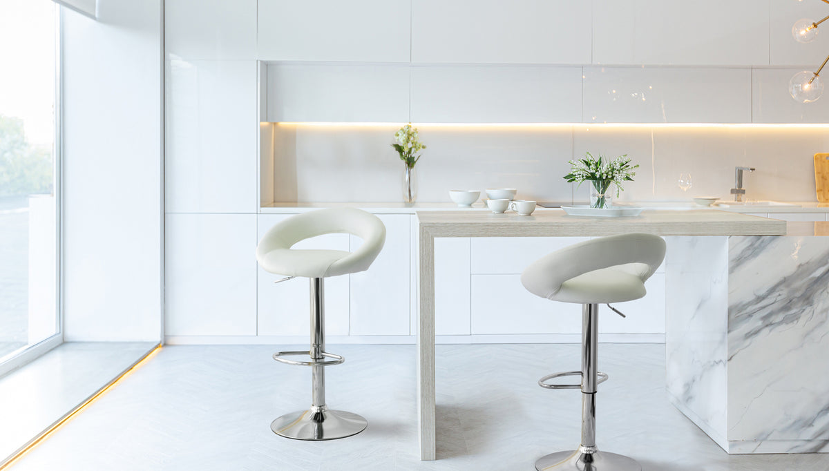 Cadence PU Leather Gas-Lift Swivel Bar Stool – White