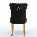 4x Velvet Dining Chairs with Golden Metal Legs-Black