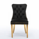 6x Velvet Dining Chairs with Golden Metal Legs-Black