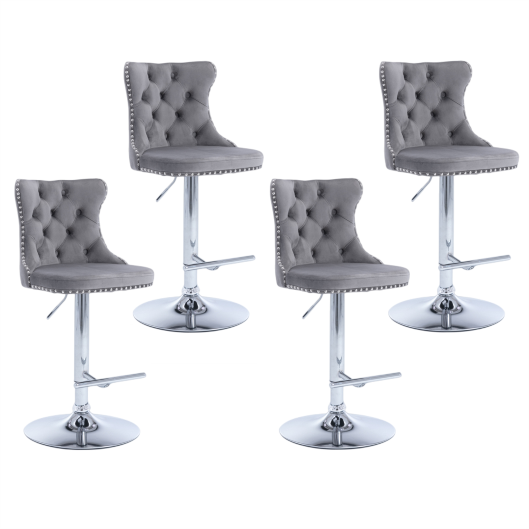 Gray Velvet Gas-Lift Swivel Bar Stool Set of 4 – Grey