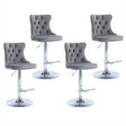 Gray Velvet Gas-Lift Swivel Bar Stool Set of 4 – Grey