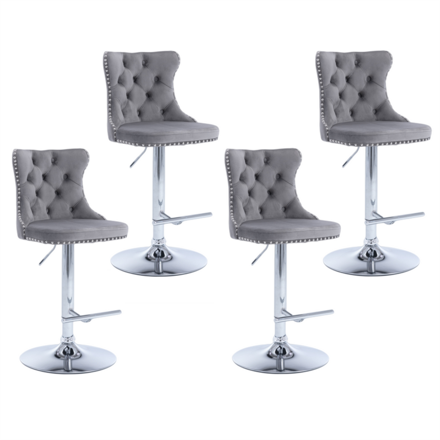Gray Velvet Gas-Lift Swivel Bar Stool Set of 4 – Grey
