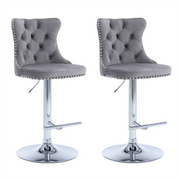 Gray Velvet Gas-Lift Swivel Bar Stool Set of 4 – Grey