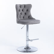 Gray Velvet Gas-Lift Swivel Bar Stool Set of 4 – Grey
