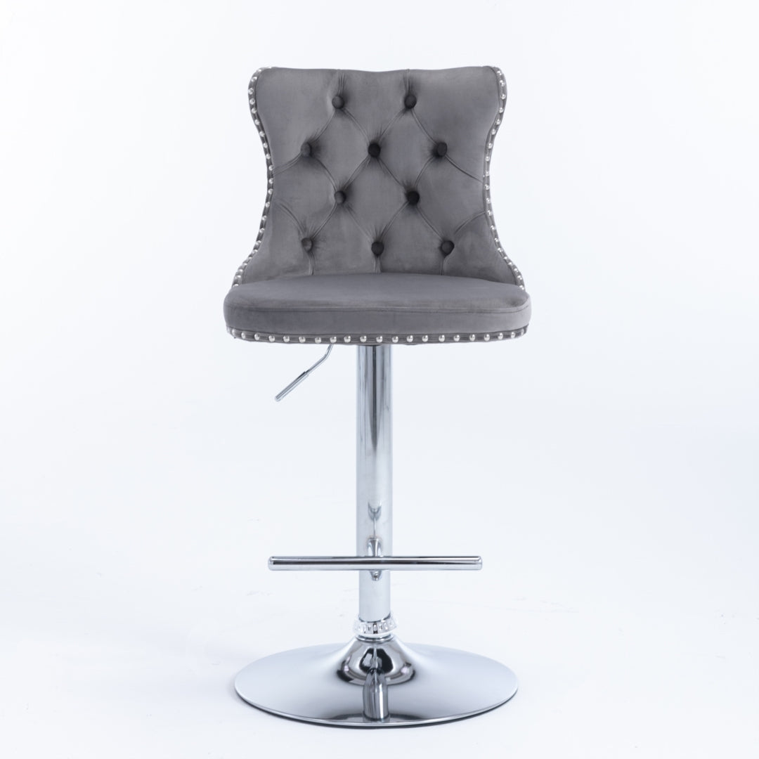 Gray Velvet Gas-Lift Swivel Bar Stool Set of 4 – Grey