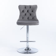 Gray Velvet Gas-Lift Swivel Bar Stool Set of 4 – Grey