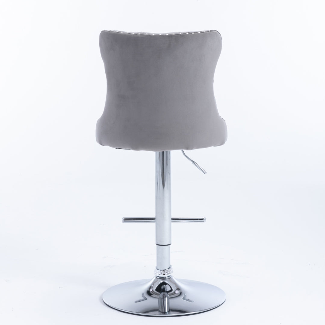 Gray Velvet Gas-Lift Swivel Bar Stool Set of 4 – Grey