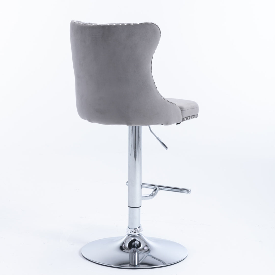 Gray Velvet Gas-Lift Swivel Bar Stool Set of 4 – Grey