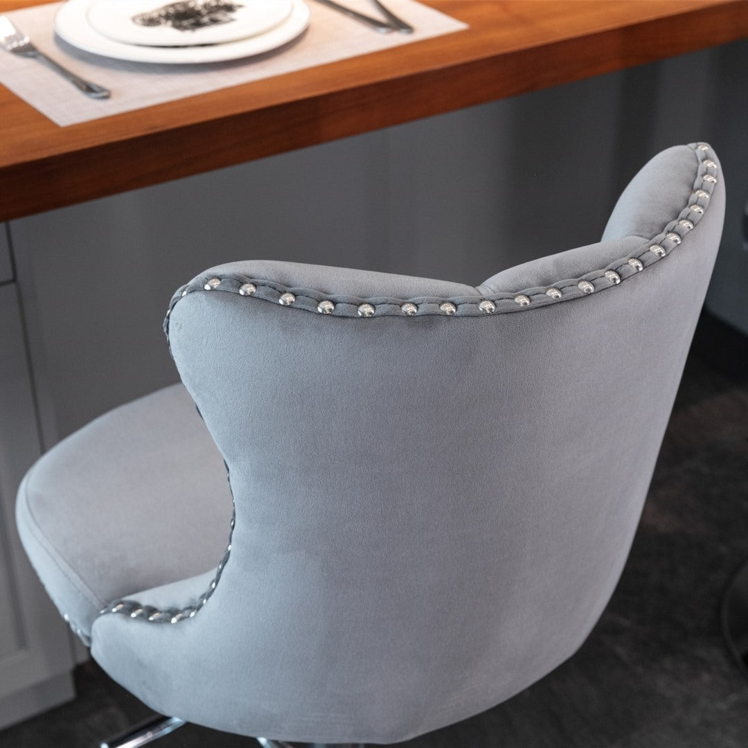 Gray Velvet Gas-Lift Swivel Bar Stool Set of 4 – Grey