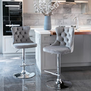 Gray Velvet Gas-Lift Swivel Bar Stool Set of 4 – Grey