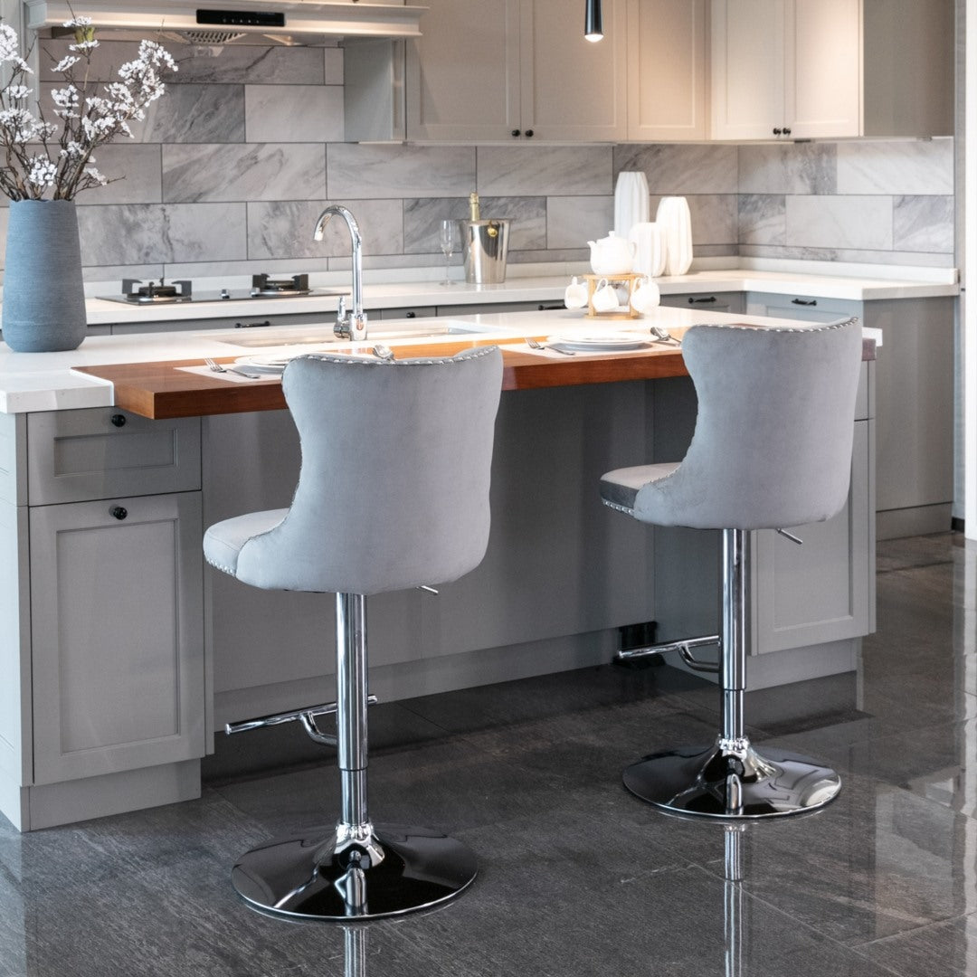 Gray Velvet Gas-Lift Swivel Bar Stool Set of 4 – Grey