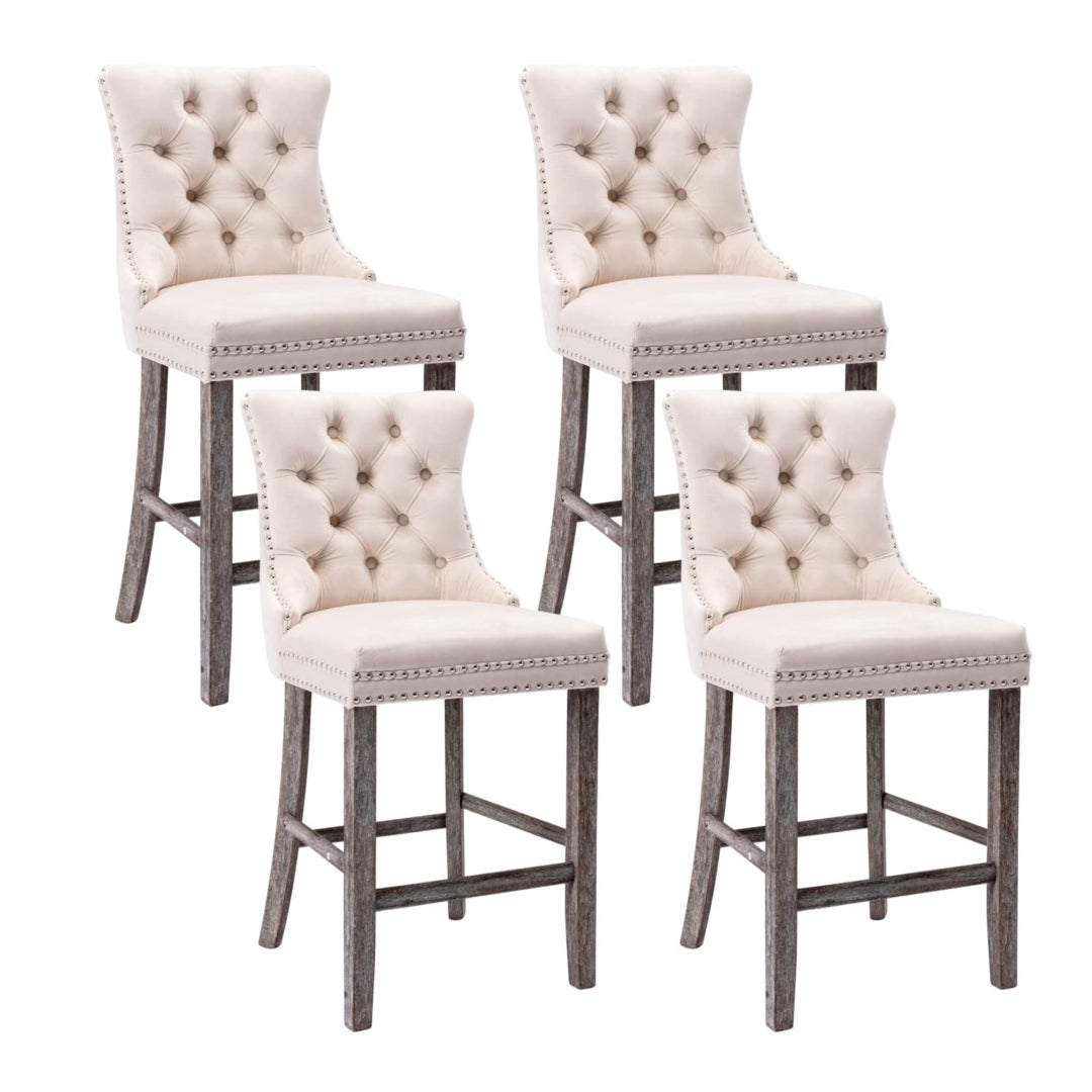 Fenton Velvet Bar Stool Set of 4 – Beige