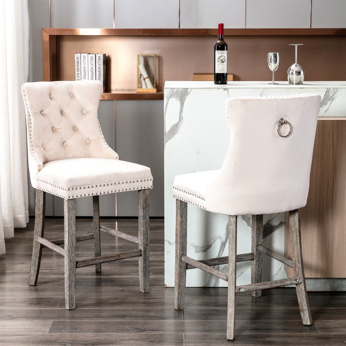Fenton Velvet Bar Stool Set of 4 – Beige