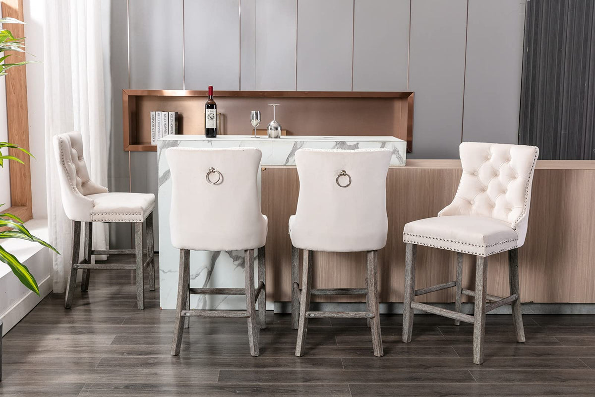 Fenton Velvet Bar Stool Set of 4 – Beige
