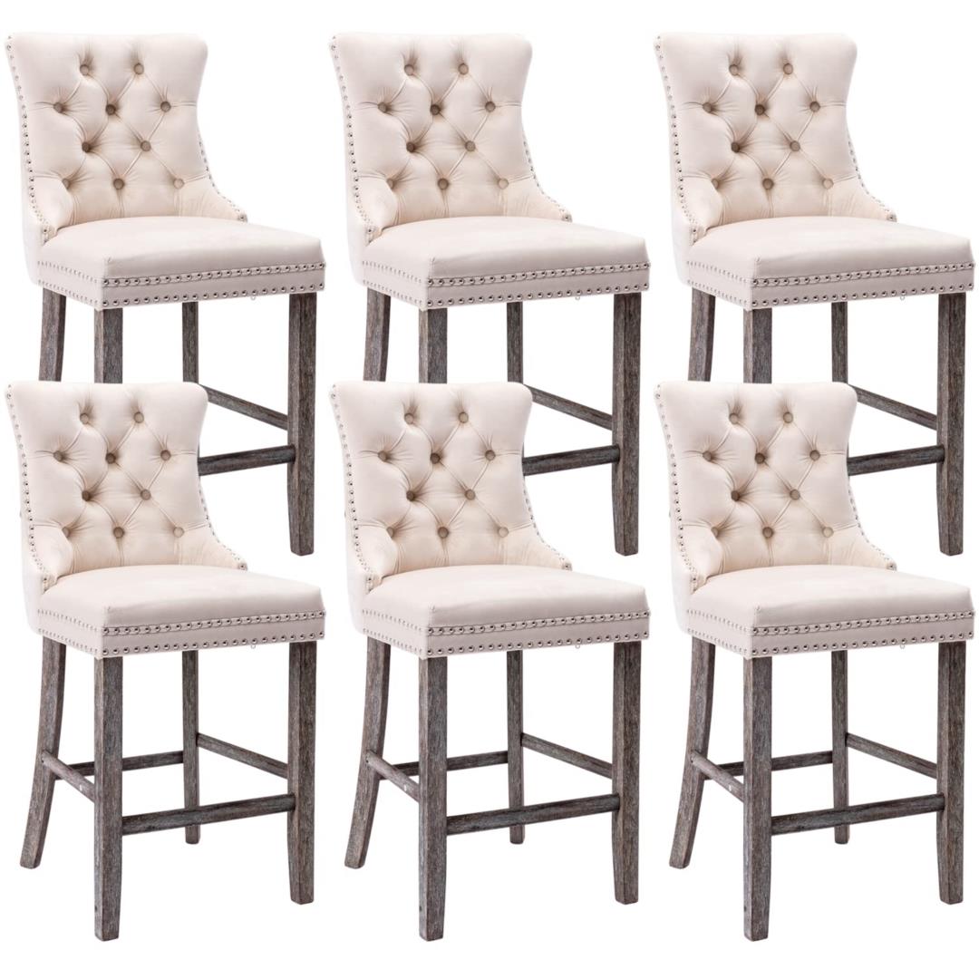 Fenton Velvet Bar Stool Set of 6 – Beige