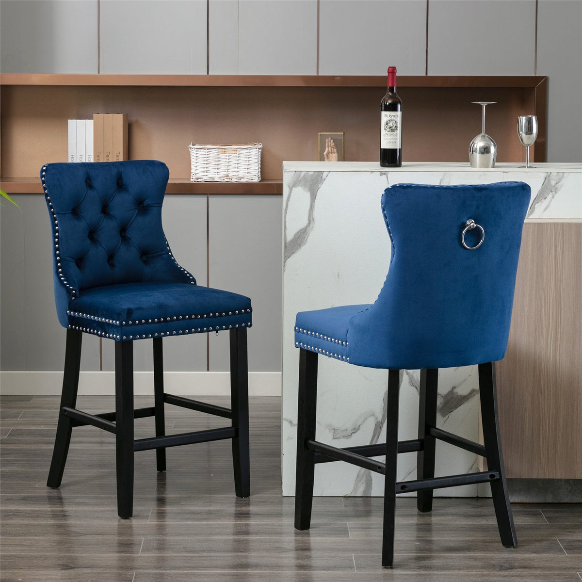 Finch Velvet Bar Stool Set of 4 – Blue