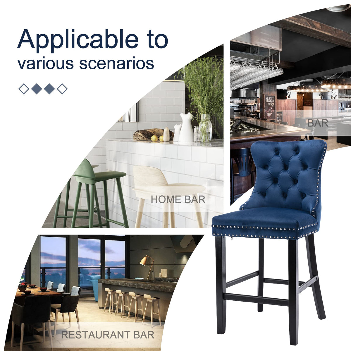 Finch Velvet Bar Stool Set of 4 – Blue