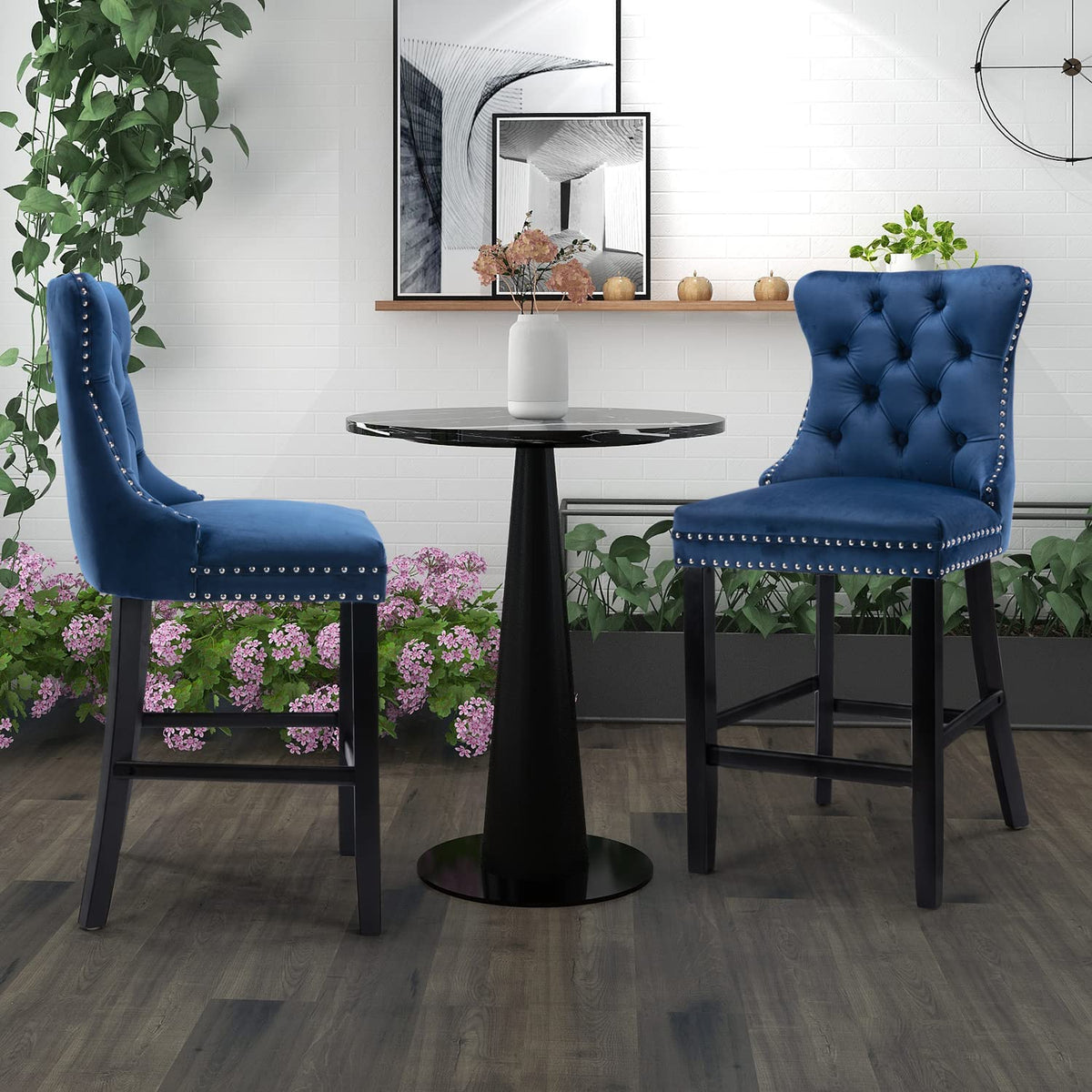 Finch Velvet Bar Stool Set of 4 – Blue