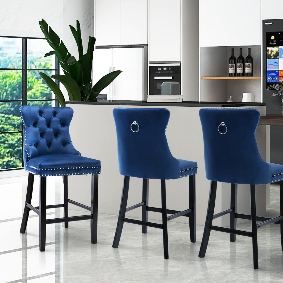 Finch Velvet Bar Stool Set of 4 – Blue