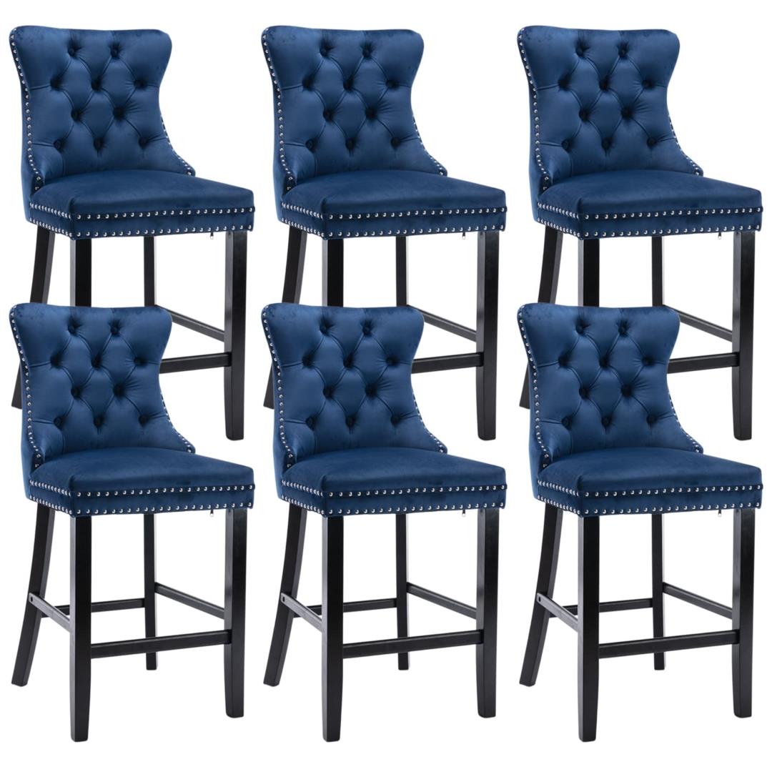 Finch Velvet Bar Stool Set of 6 – Blue