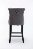 4X Velvet Bar Stools with Studs Trim Wooden Legs Tufted Dining Chairs Kitchen