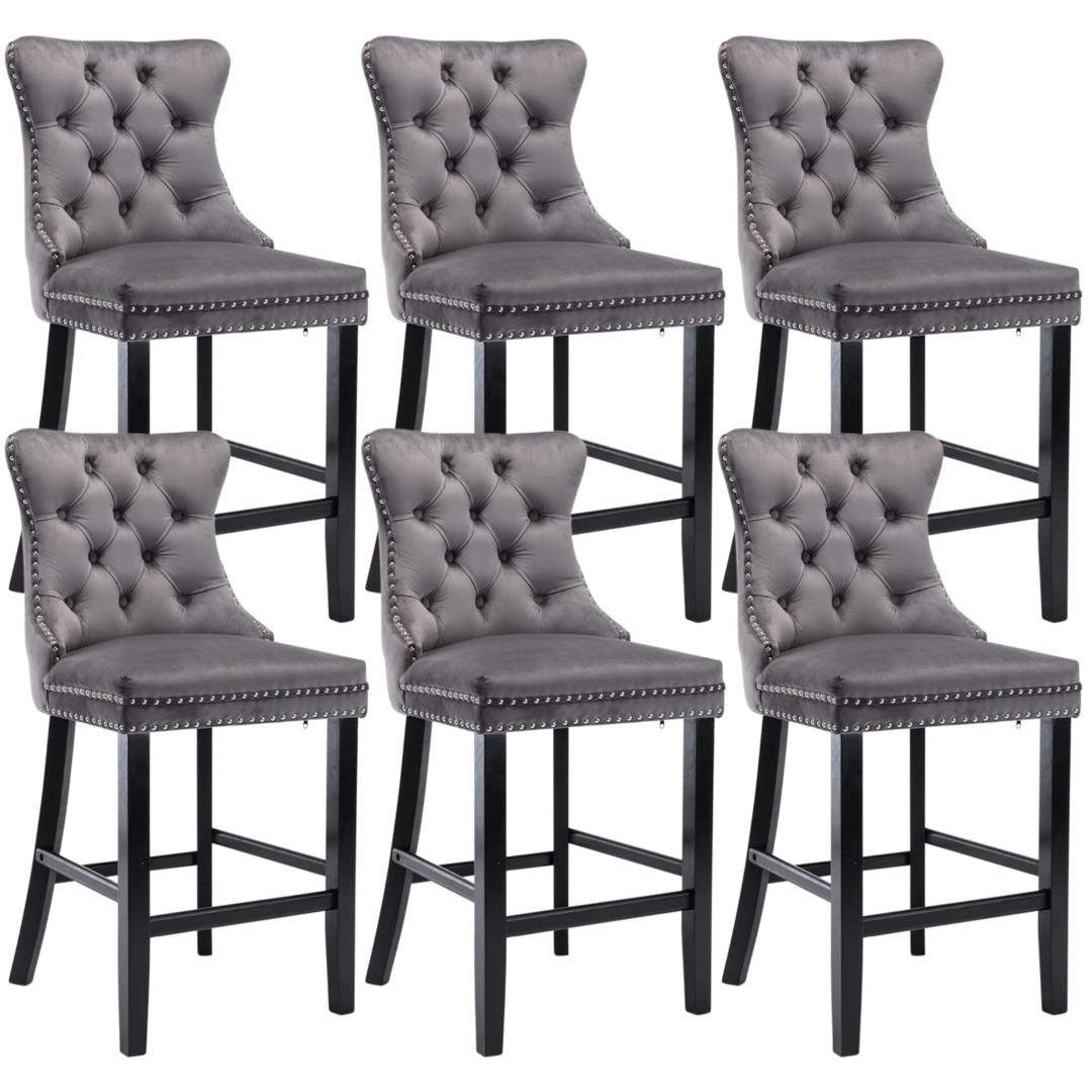 Brentwood Velvet Bar Stool Set of 6 – Grey