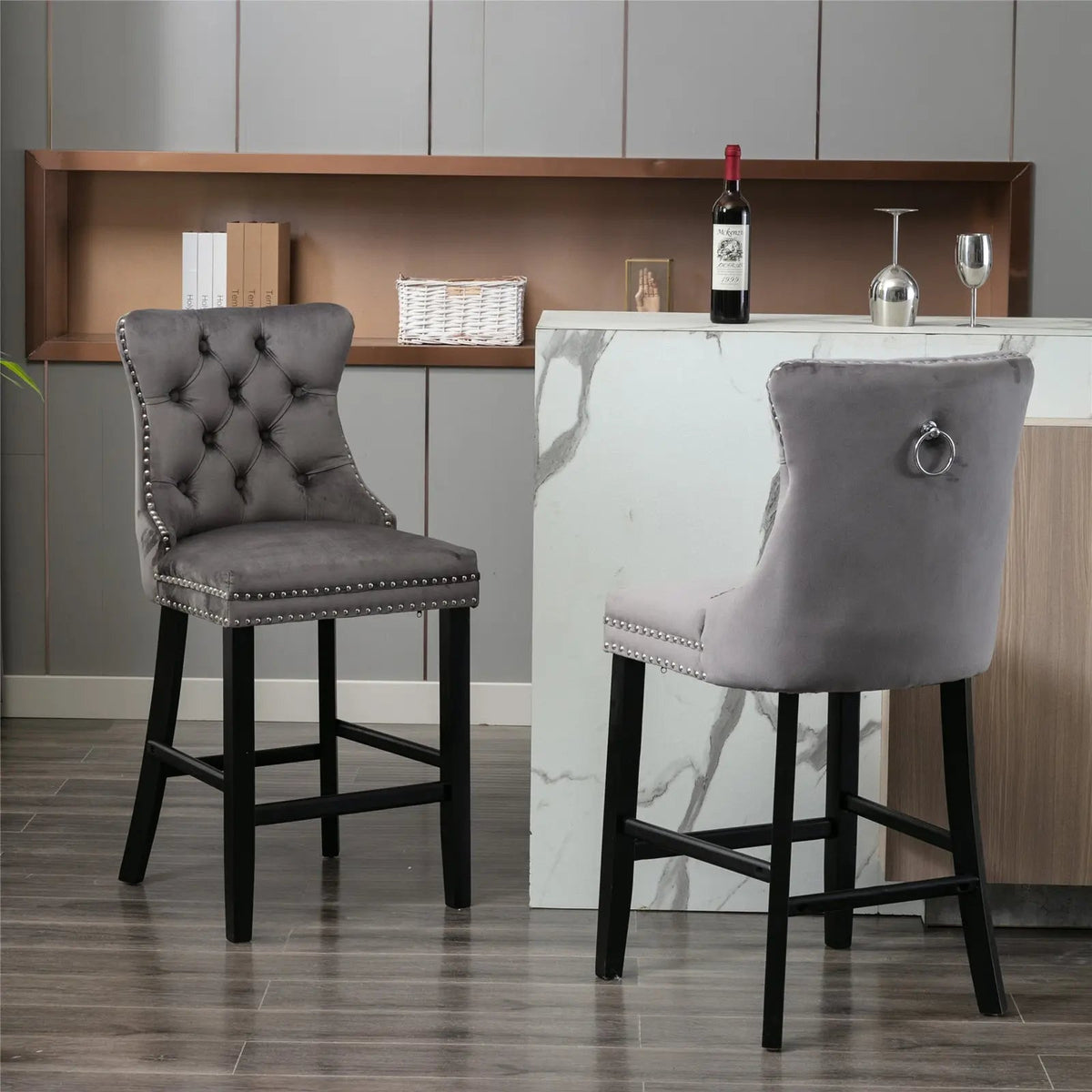 Brentwood Velvet Bar Stool Set of 6 – Grey