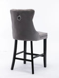 6X Velvet Bar Stools with Studs Trim Wooden Legs Tufted Dining Chairs Kitchen