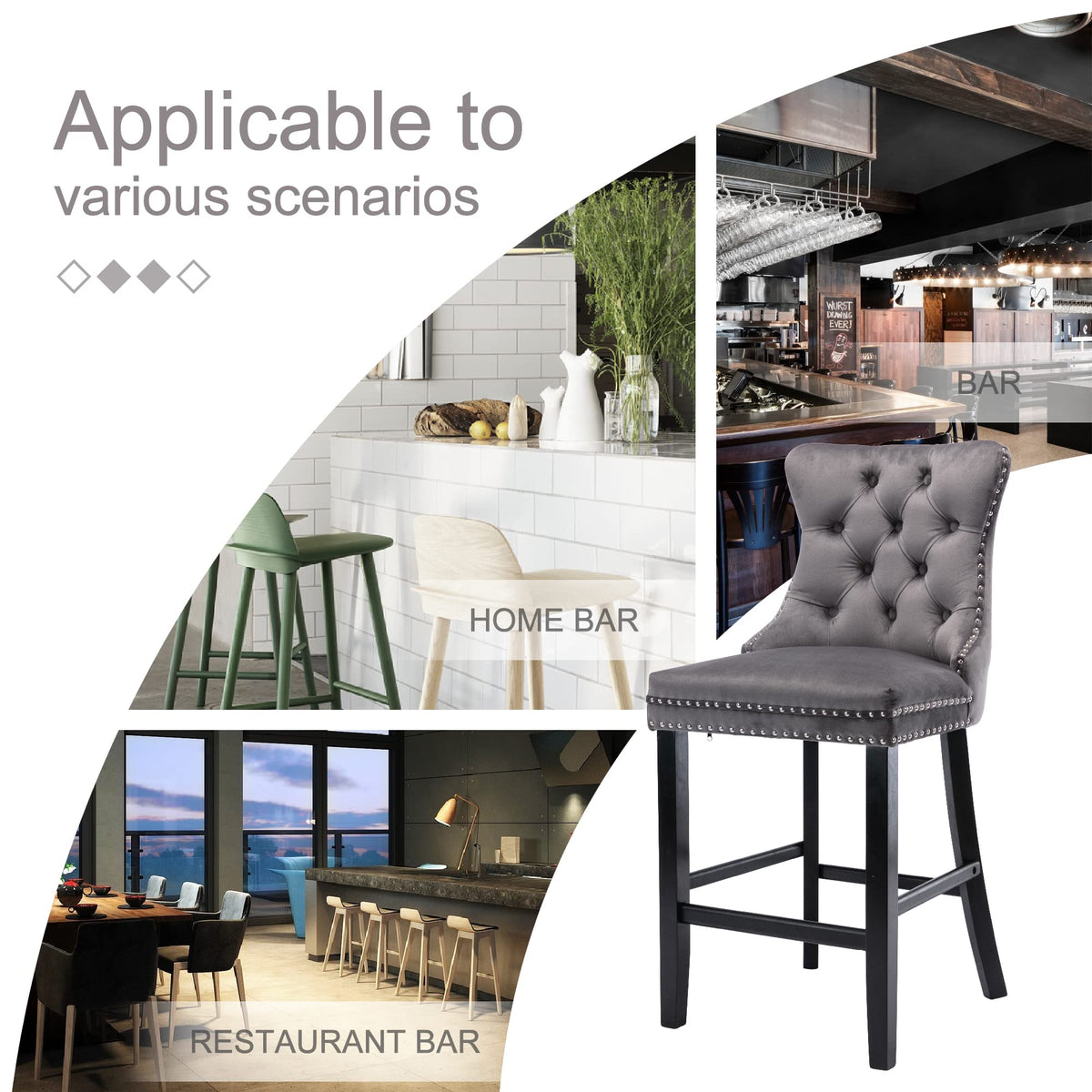 Brentwood Velvet Bar Stool Set of 6 – Grey