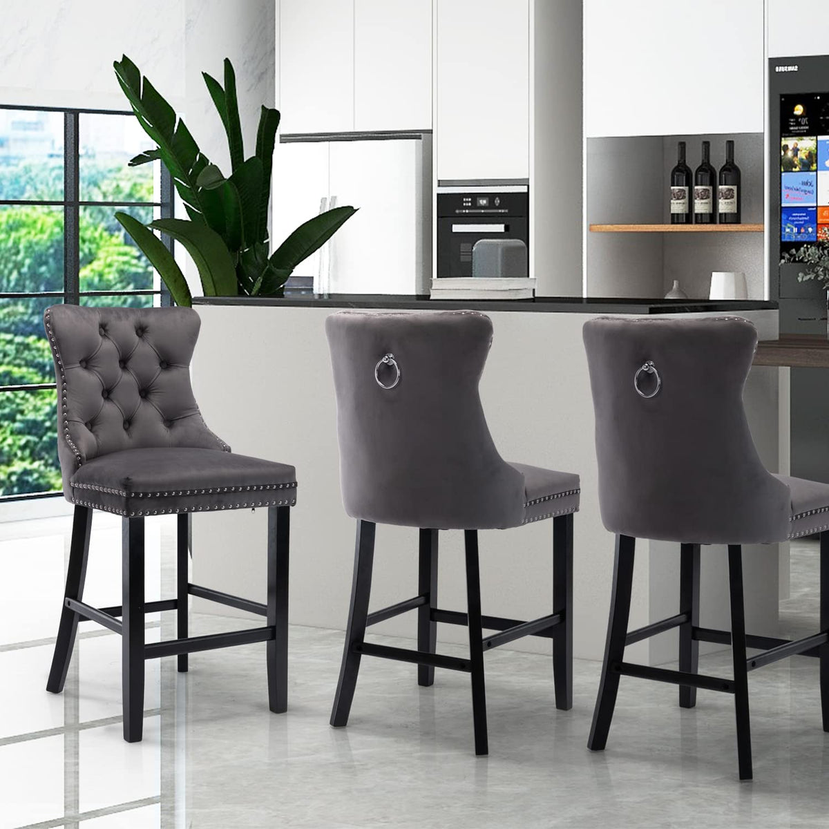 Brentwood Velvet Bar Stool Set of 6 – Grey