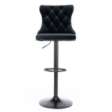 4x Height Adjustable Swivel Bar Stool Velvet Nailhead Barstool with Footrest