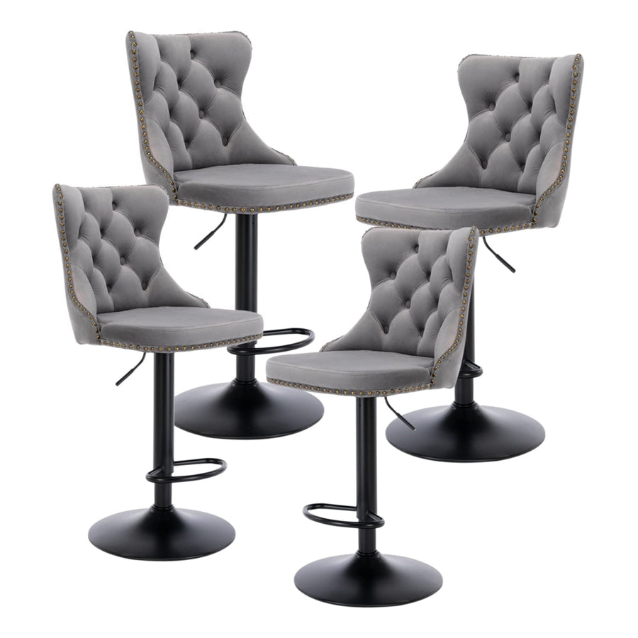 Cruz Velvet Gas-Lift Swivel Bar Stool Set of 4 – Grey