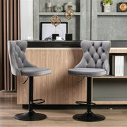 Cruz Velvet Gas-Lift Swivel Bar Stool Set of 4 – Grey