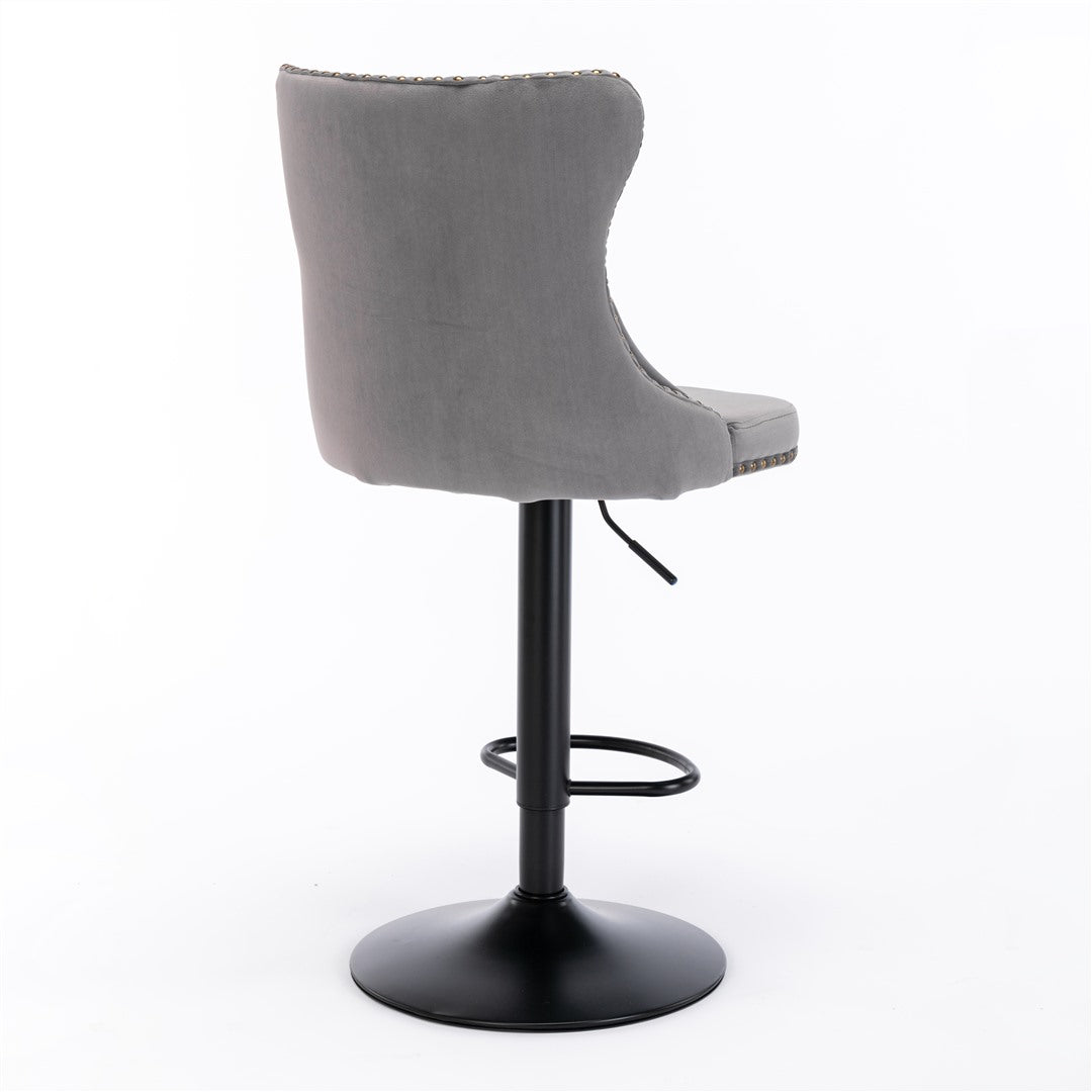 Cruz Velvet Gas-Lift Swivel Bar Stool Set of 4 – Grey