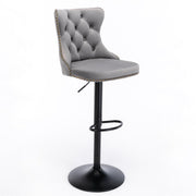 Cruz Velvet Gas-Lift Swivel Bar Stool Set of 4 – Grey