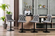 Cruz Velvet Gas-Lift Swivel Bar Stool Set of 4 – Grey