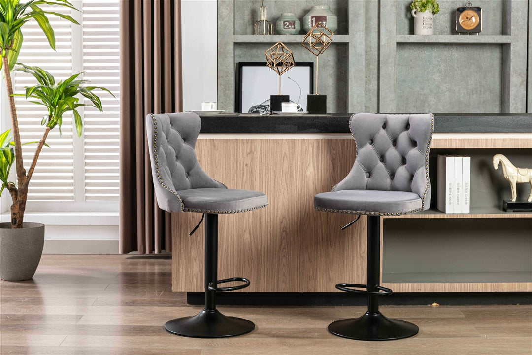 Cruz Velvet Gas-Lift Swivel Bar Stool Set of 4 – Grey
