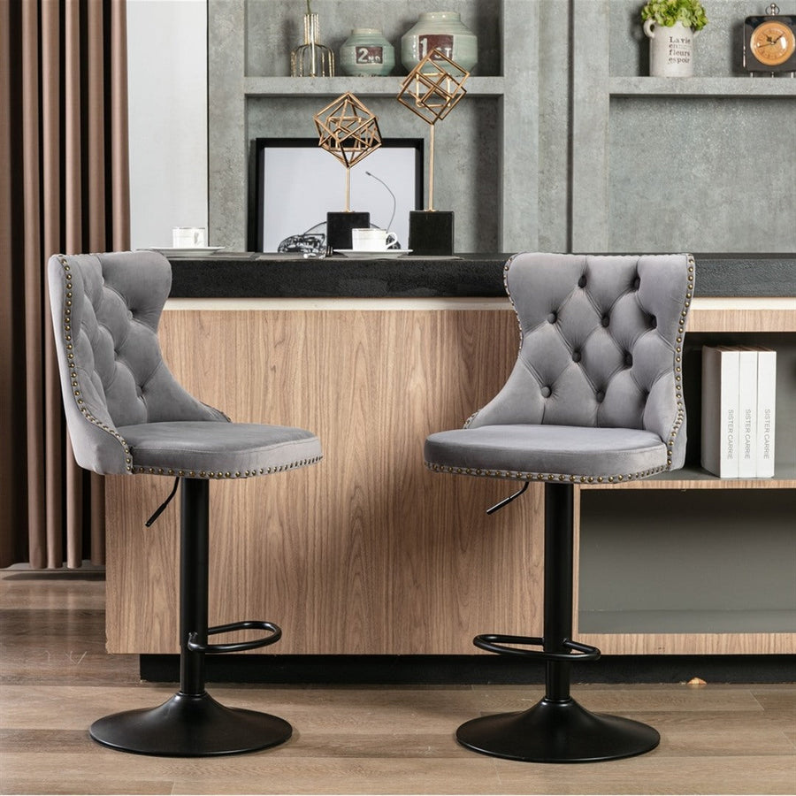Cruz Velvet Gas-Lift Swivel Bar Stool Set of 2 – Grey