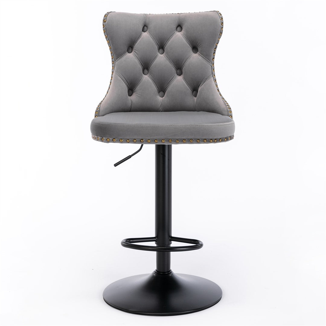 Cruz Velvet Gas-Lift Swivel Bar Stool Set of 2 – Grey