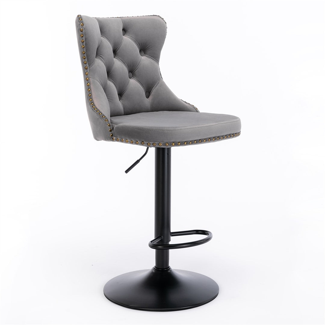 Cruz Velvet Gas-Lift Swivel Bar Stool Set of 2 – Grey