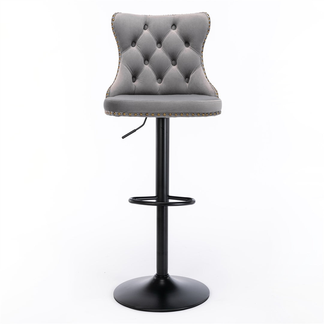 Cruz Velvet Gas-Lift Swivel Bar Stool Set of 2 – Grey