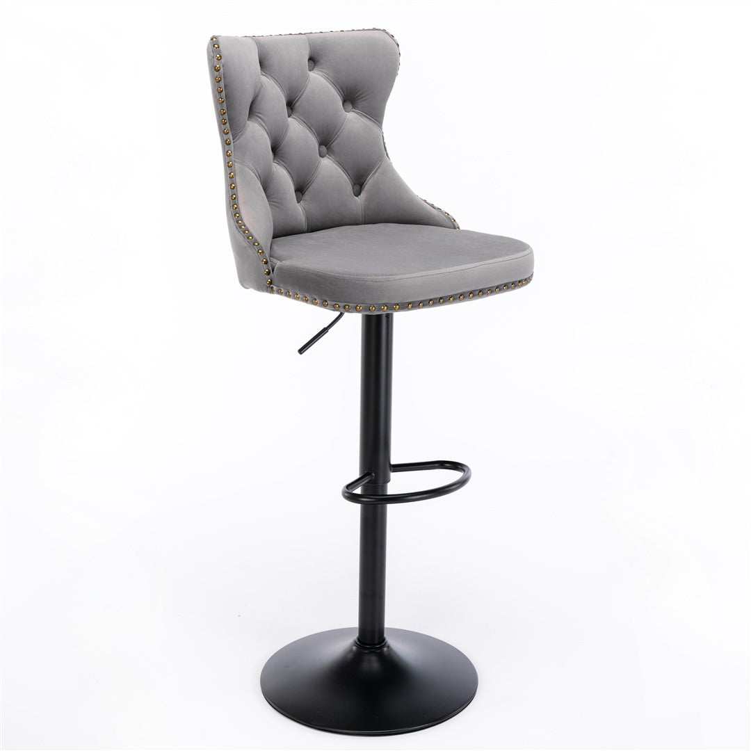 Cruz Velvet Gas-Lift Swivel Bar Stool Set of 2 – Grey