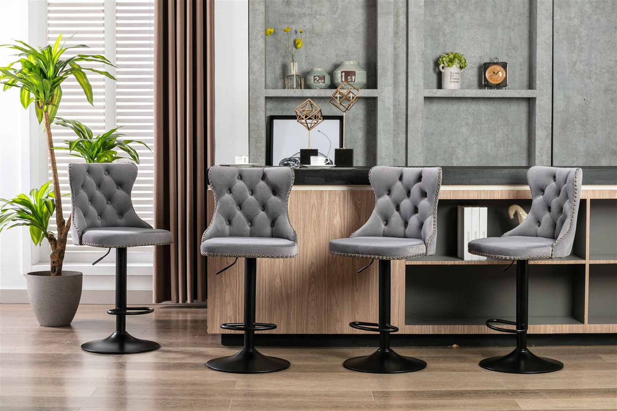 Cruz Velvet Gas-Lift Swivel Bar Stool Set of 2 – Grey