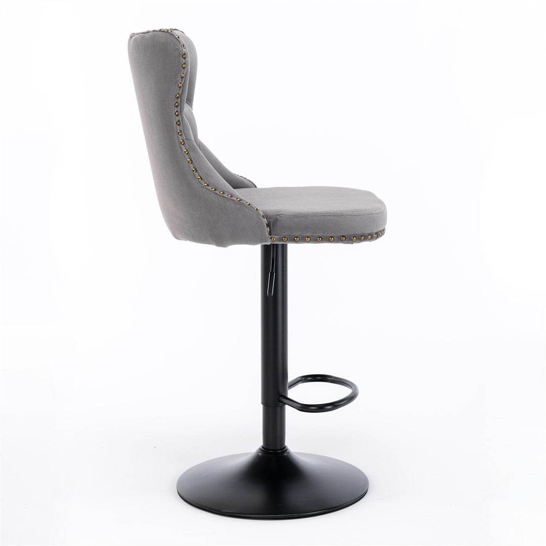 Cruz Velvet Gas-Lift Swivel Bar Stool Set of 2 – Grey