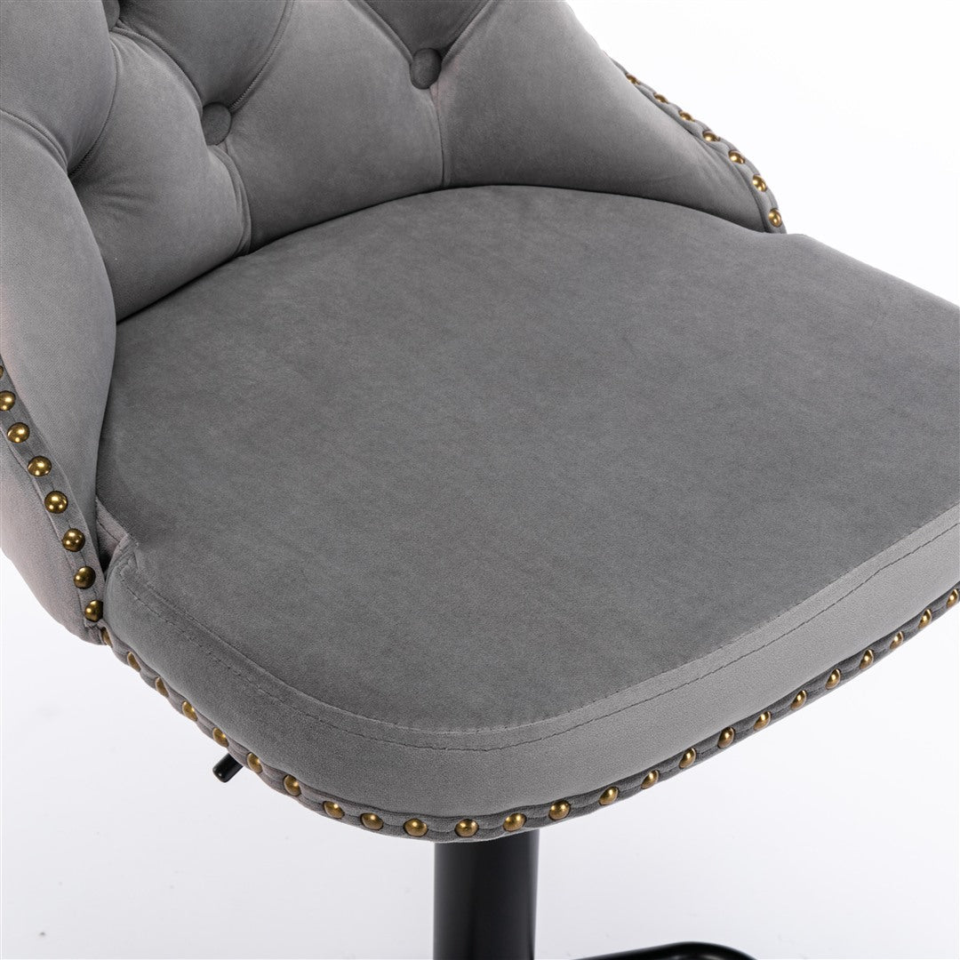 Cruz Velvet Gas-Lift Swivel Bar Stool Set of 2 – Grey