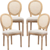 AADEN 4x Rattan Dining Chairs with Solid Wood Legs- Beige