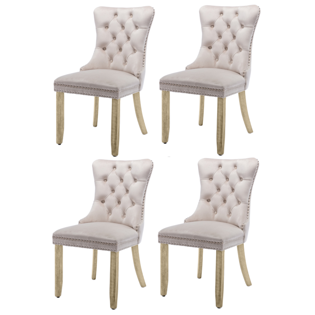 Enzo Velvet Dining Chair Set of 4 – Beige