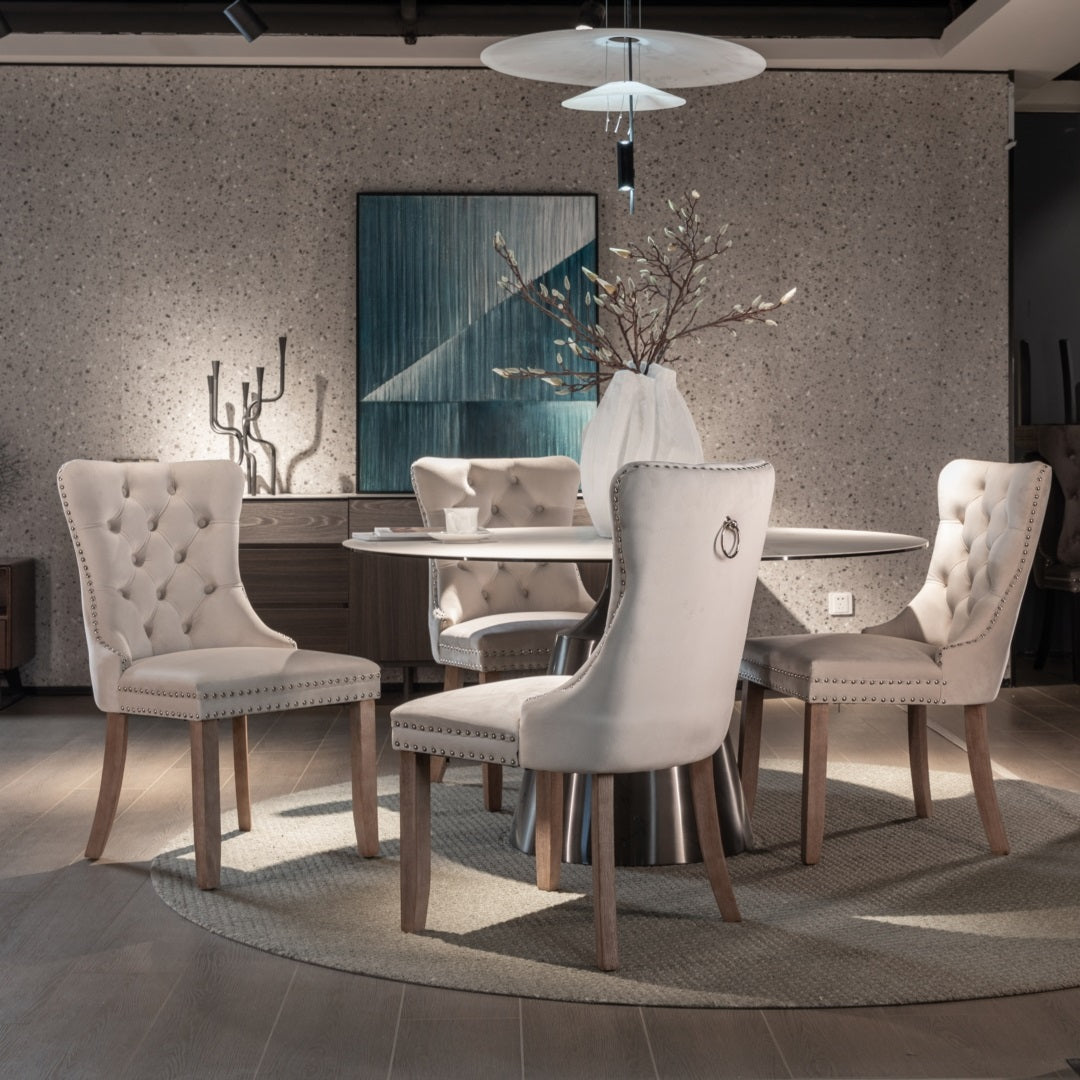 Enzo Velvet Dining Chair Set of 6 – Beige