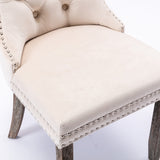 6x Velvet Dining Chairs Upholstered Tufted Kithcen Chair with Solid Wood Legs Stud Trim and Ring-Beige